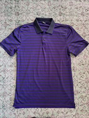 G/FORE Purple and Black Horizontal Stripe Golf Polo